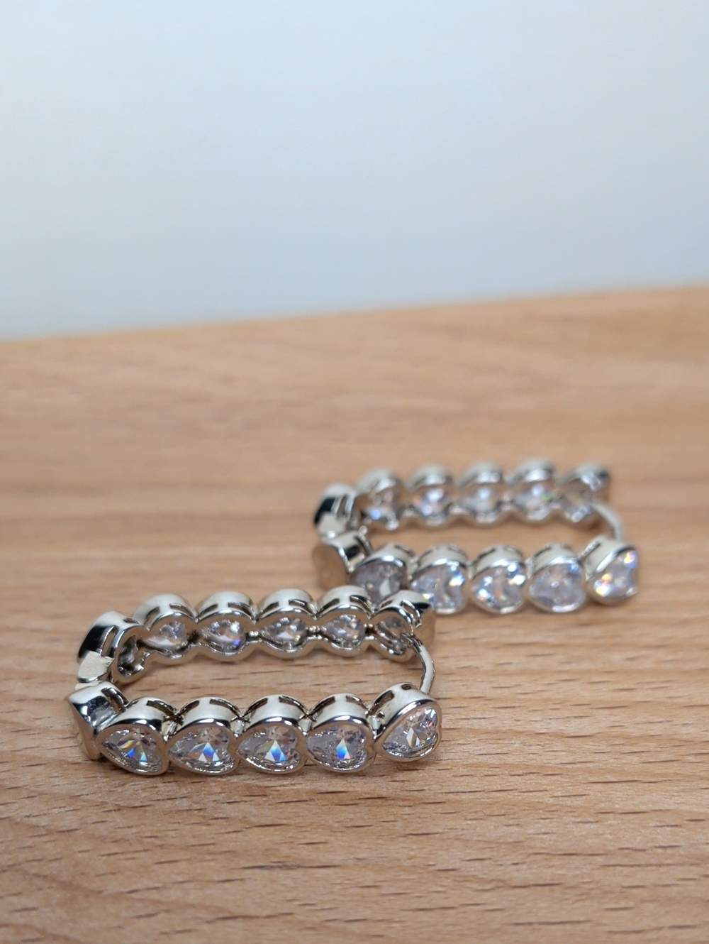 Heart Bezel Set Hoop Earrings - Clear CZ On 18k White Gold Plated